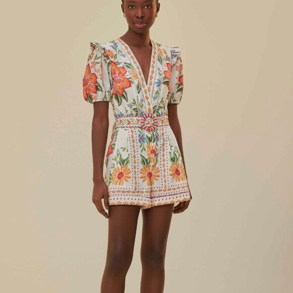 Farm Rio off-white bloom garden lenzing™ ecovero™ euroflax™ romper - Picture 1 of 1